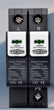 TOMZN TZG40-T1T2 275V 385V AC SPD Surge Protector Lightning Protection 2P 20-50kA Protezione Fulmini Iimp 10/350μs 7kA